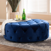 Baxton Studio 501-Royal Blue-Otto Cardiff Transitional Royal Blue Velvet Fabric Upholstered Button Tufted Cocktail Ottoman